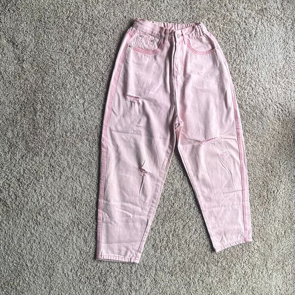 NWOT Pink Washed Cotton Denim Pants – Elastic Waist, Size Small - Picture 4 of 5